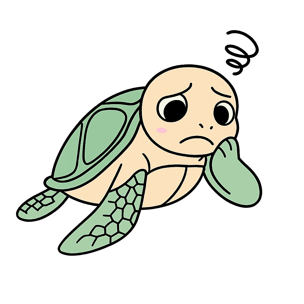ウミガメのスープ問題作りに悩む亀のイラスト